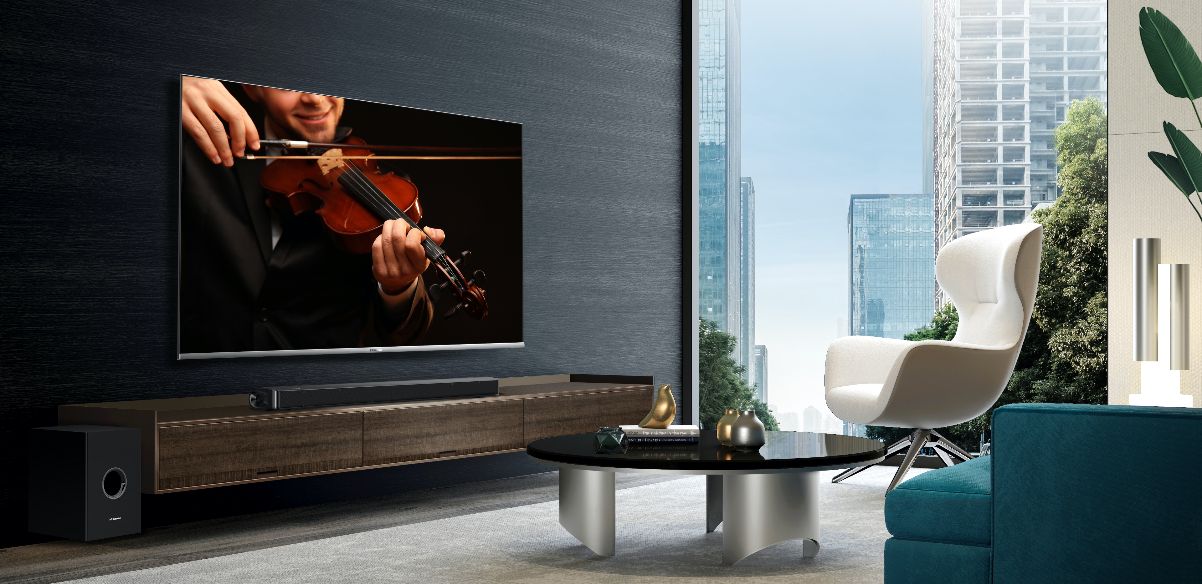 Hisense Soundbar in a living room Lifestyle Image
